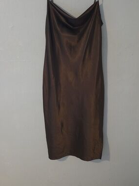 ASOS Brown Cowl Neck Satin Dress Size 8